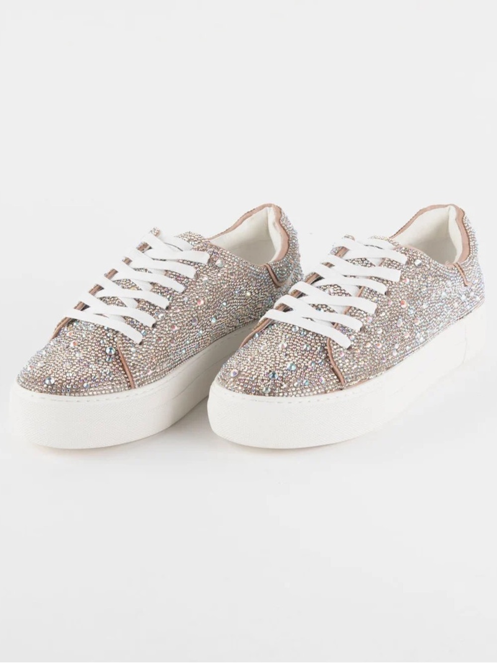 Matisse Crystal Embellished Beige Lace-Up Sneakers
